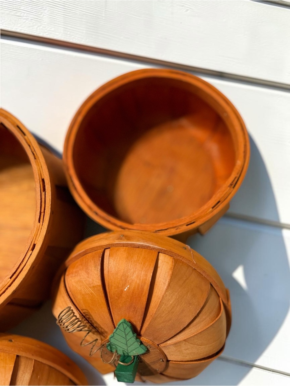 Vintage Woven Pumpkin Baskets with Lids Set of 2 Fall Decor - Picture 9 of 13